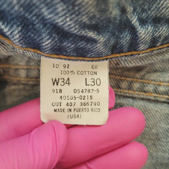 VTG 1992 Levi's 505 Orange Tab 34" Waist Jeans USA Made 12" High Rise Cropped - Picture 6 of 7